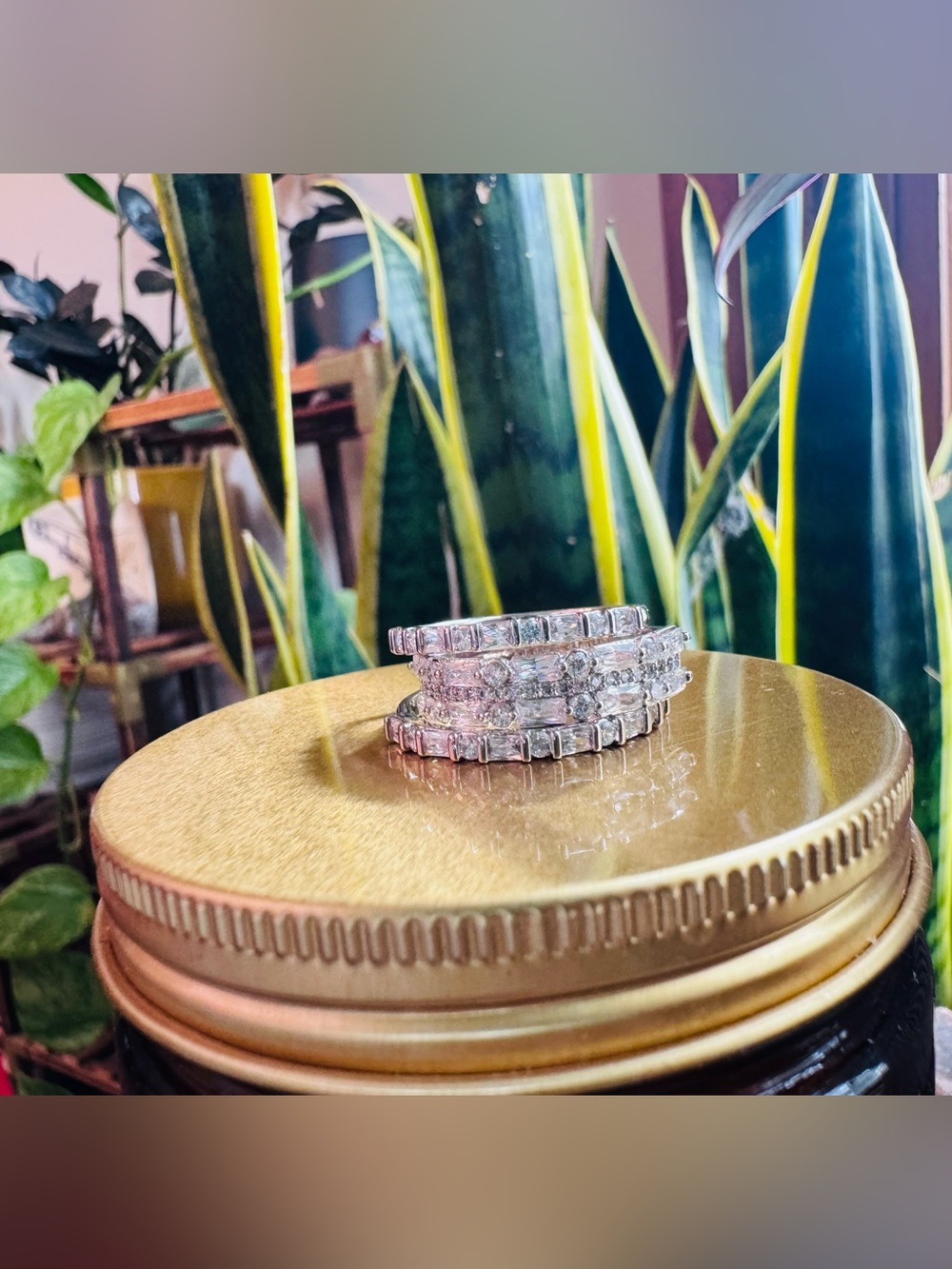 Bomb Party Rhodium CZ 3 Ring Stack Set Size 10